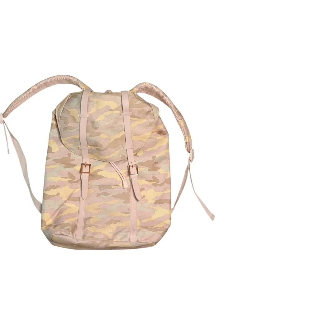 Unbranded Backpack Womens Large Pink Camo Canvas Rucksack Rose Gold Hardware